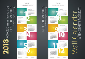 Calendar 2018 week starts monday color background