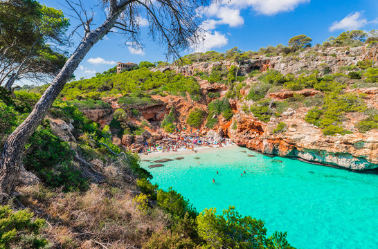 Spain Mediterranean Sea Majorca Beach Bay Cala des Moro, beautiful seascape Balearic Islands