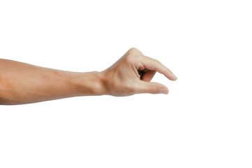Male hand showing empty space for your choice on white background
