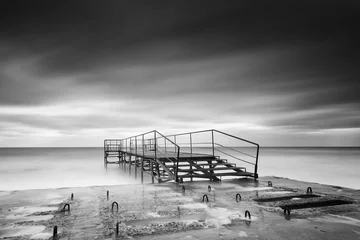 Peel and stick wall murals Black and white Long exposure minimalistic seascape