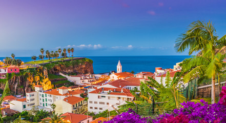 Panoramic view over Camara de Lobos, Madeira island, Portugal - obrazy, fototapety, plakaty
