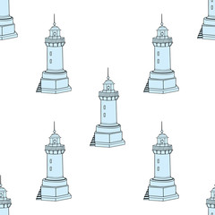 Lighthouse hand drawn pattern on white