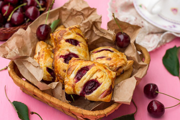 Puff pastry cherry turnovers with cottage cheese