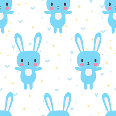 Cute seamless pattern with cartoon bunny. Funny background for little boys and girls. Cartoon baby animals