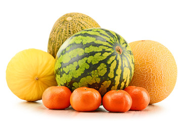 Composition with assorted melons and tangerines