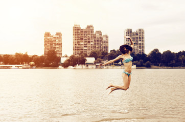 pretty female flying in nature