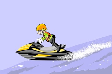 Fototapeta na wymiar Man driving jet ski on a water