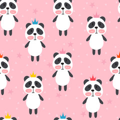 Seamless pattern with cute cartoon little panda. Children background. Cartoon baby animals. Design for textile, fabric or decor