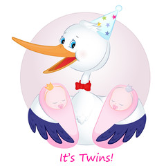 stork with girl wearing crowns