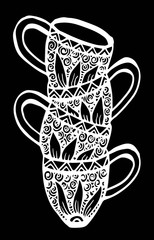 Four Coffee Cups. Hand drawing illustration
