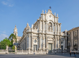 Fototapeta na wymiar Catania Cathedral with its Sicilian Baroque façade