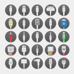 Electric plug, connectors and jack flat line icons set. Collection Connection technology, connector electric power, mobile devices connect, wire and socket