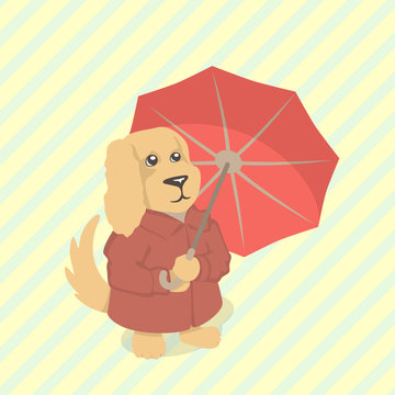 Cartoon dog with red umbrella