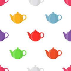 Vector illustration of teapots, seamless pattern. Pottery fictile, clay teakettle