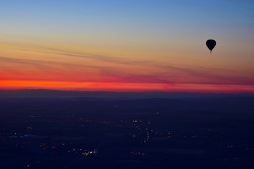 View from the hot air balloon, night city 