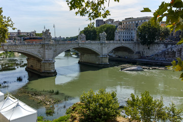 Fototapeta na wymiar Amazing view of Tiber River and Ponte Principe Amadeo Savoia Aosta in city of Rome, Italy
