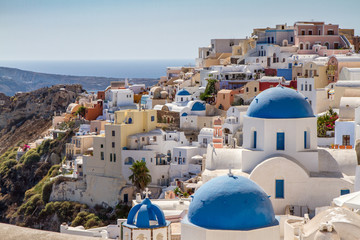 Blue Domes in Thera, Santorini, Greece