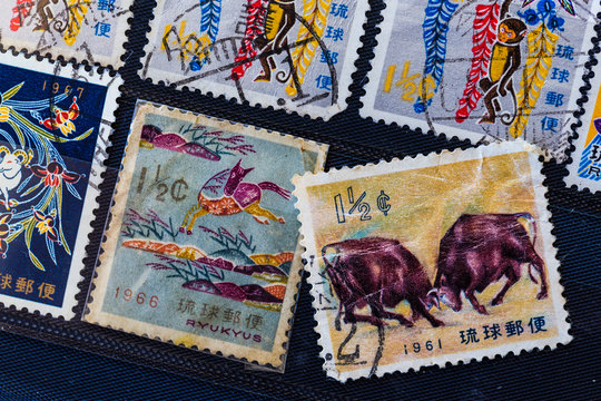 Old stamps from Okinawa, Japan.