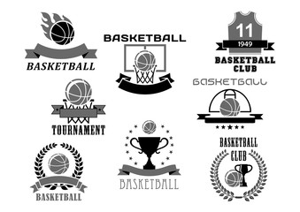 Basketball vector icons set for club championship