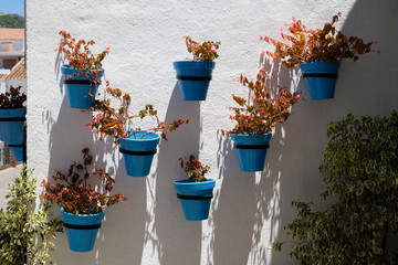 MIJAS, ANDALUCIA/SPAIN - JULY 3 : Blue Flower Pots in Mijas   Andalucía Spain on July 3, 2017