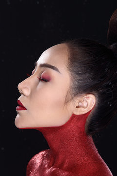 Beautiful High Fashion Make Up Hair ball tall style Red glitter fancy with crystal sparkling wink on her body