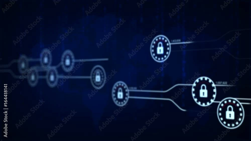 Poster 4k animation security lock with loading connection line for futuristic cyber technology network safe