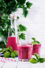 Beetroot smoothies in glass