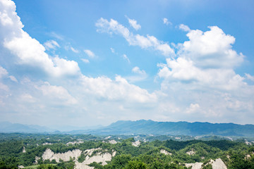 Fototapeta na wymiar Beautiful view in Erliao lookout, Tainan, Taiwan.Blue sky and mountain.