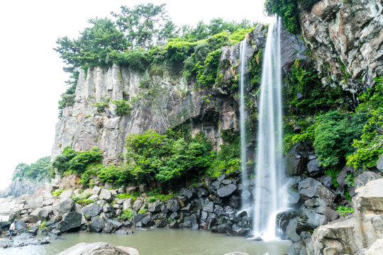 Jeongbang waterfall in Jeju Island