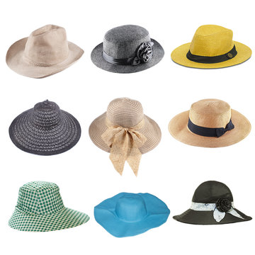 Set Of Fashion Hats Isolated On White