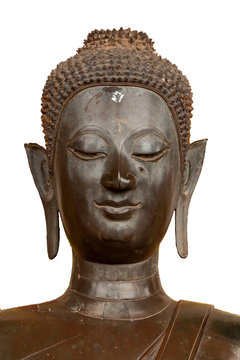 face of Ancient Buddha  on a white background.Isolate
