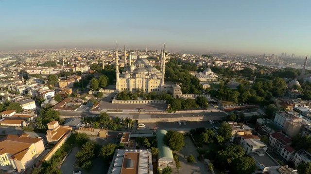 Aerial view. Blue Mosque. Sultan Ahmed Mosque in Istanbul. Turkey. Shot in 4K (ultra-high definition (UHD)).
