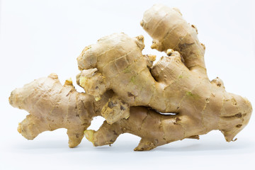 Fresh raw ginger on white background, nutition food background