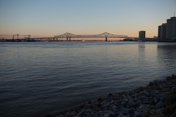 New Orleans riverfront at sunset