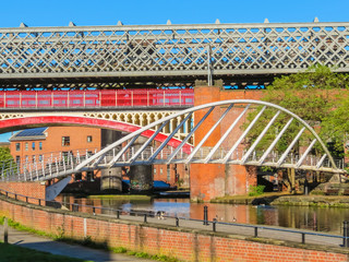 Bridges and channels of the Castlefield, an inner city conservation area, Manchester, England, United Kingdom