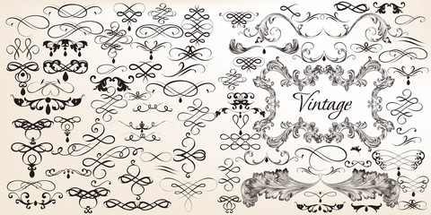Fototapeta na wymiar Big set of vintage vector calligraphic elements for design