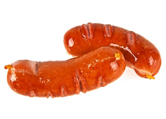 Cooked sausages on a white background