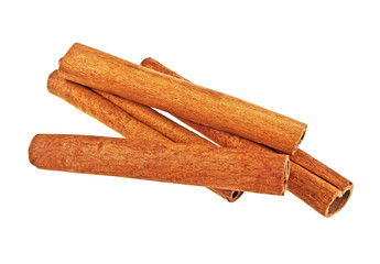 Few cinnamon sticks on a white background