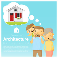 Fototapeta na wymiar Happy family and dream house background , vector , illustration