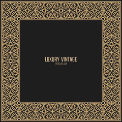 Vector golden frame. Square vintage card for design. Premium background in luxury style.
