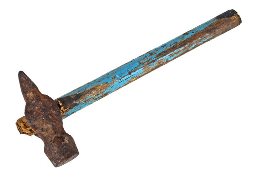Old hammer on a white background