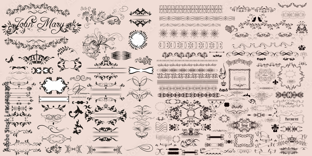 Canvas Prints huge collection of vector calligraphic elements and page decorations in vintage style