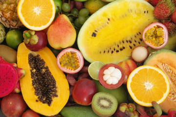 Fresh tropical fruits background