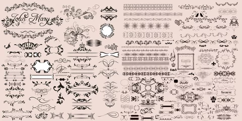Deurstickers Huge collection of vector calligraphic elements and page decorations in vintage style © Mary fleur