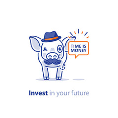Smart pig in hat with mustache giving financial advice, investment concept, 