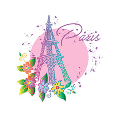 Fototapeta na wymiar Eiffel tower with floral 