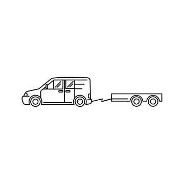 recommend clip art: Line art transport icon, vector illustration - car, minivan, trailer