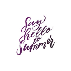 trendy hand lettering poster. Hand drawn calligraphy say hello to summer 