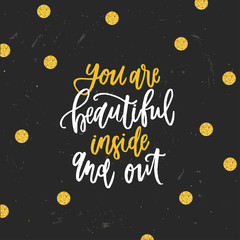 Fototapeta premium trendy hand lettering poster. Hand drawn calligraphy you are beautiful inside and out