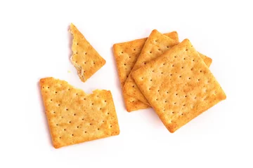  Close up the healthy  whole wheat cracker on white background , top view or overhead shot © Cozine